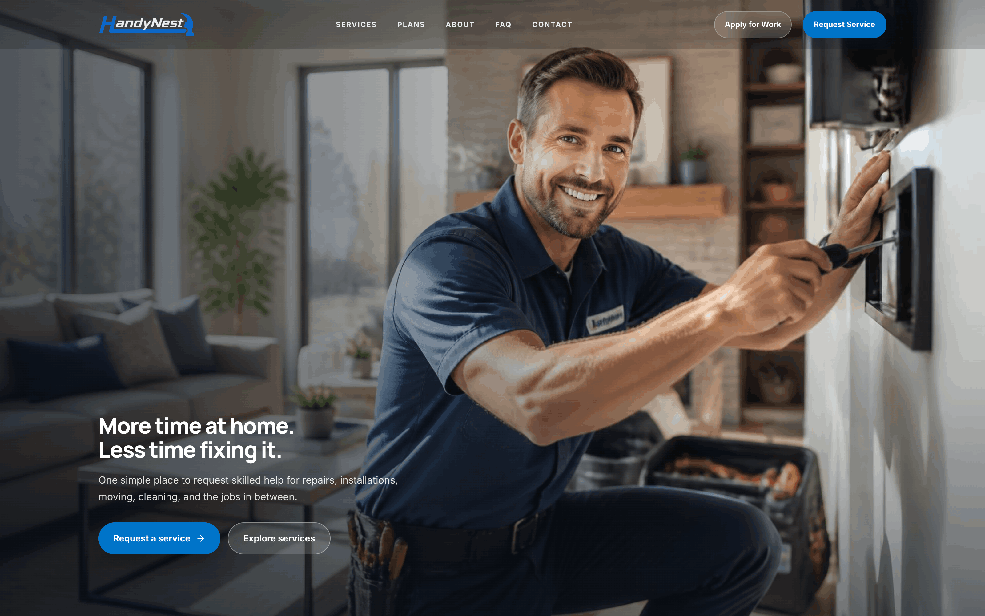 HandyNest website homepage screenshot