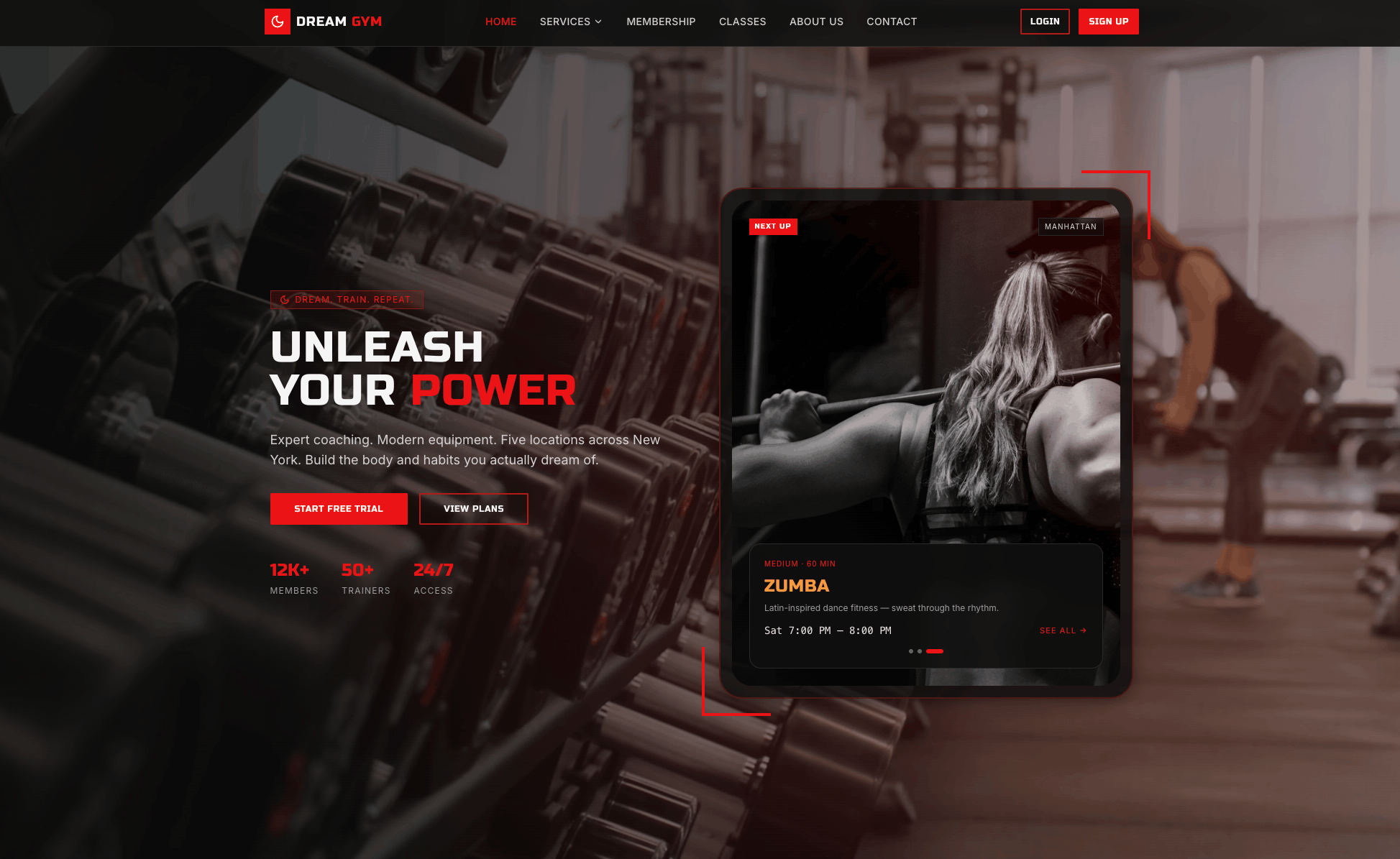 Dream Gym website homepage screenshot